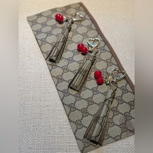 Upcycled Gucci Canvas Tassel Gold Keychain with Red Accents